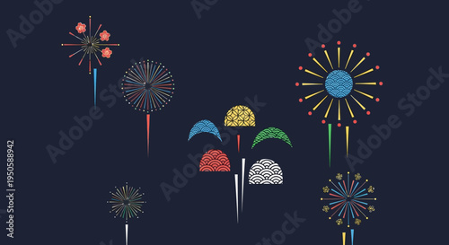 Colorful Fireworks Display on Dark Blue Background