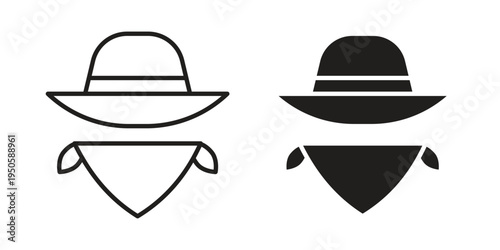 Cowboy icon concept. Glyph and line vector illustrations on white background