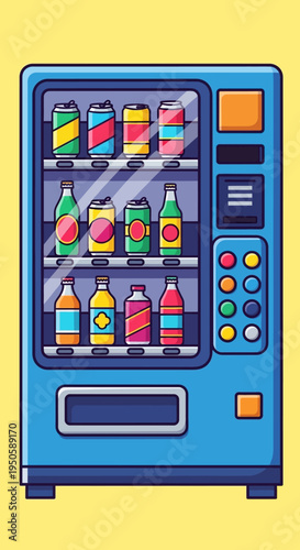 Retro Vending Machine Filled with Colorful Drinks, Vintage Style