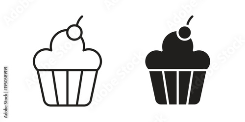 Cupcake icon concept. Glyph and line vector illustrations on white background