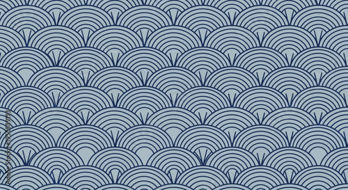 Seamless Japanese Wave Pattern, Blue and White Geometric Repetitive Design