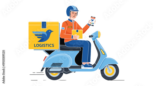 Delivery Driver on Scooter: A delivery driver on a vibrant scooter navigates city streets, ensuring prompt and reliable service. The scene captures the spirit of urban logistics.