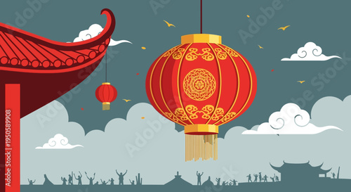 Chinese New Year Lanterns Celebration Festival Traditional Architecture Sky