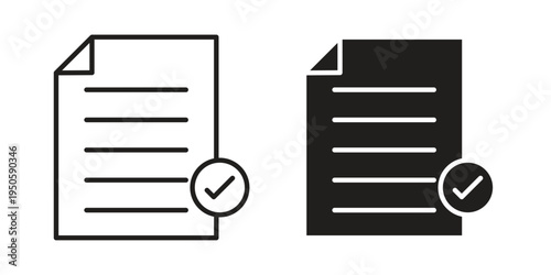 Document accept icon concept. Glyph and line vector illustrations on white background