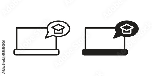 E learning icon concept. Glyph and line vector illustrations on white background