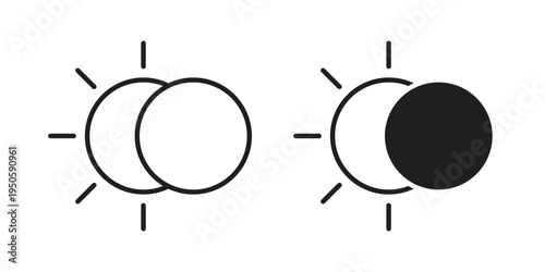 Eclipse icon concept. Glyph and line vector illustrations on white background