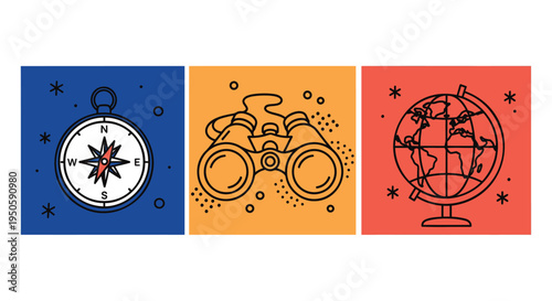 Set of 3 travel icons vector