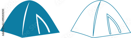 Camping tent icons set outdoor adventure shelter symbols with camp tents, mountain and forest travel elements for hiking tourism nature trip vector illustration design collection group