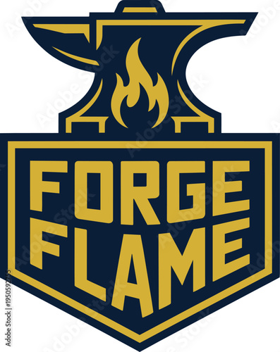 Anvil and flame emblem with text 'Forge Flame' for smithy or metalworking business