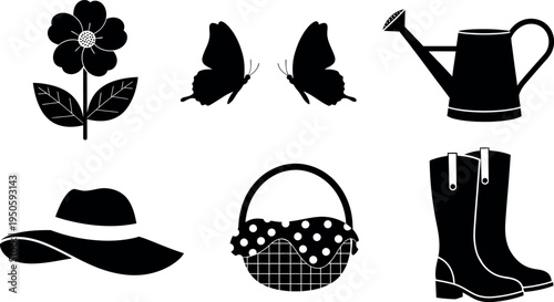 Gardening tools and accessories silhouette