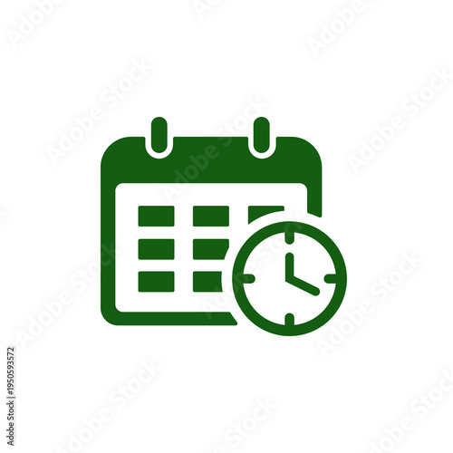 Green Calendar with Clock Icon isolated on transparent background