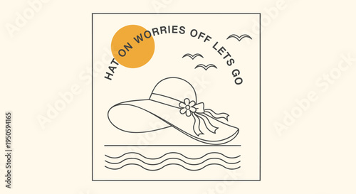 Summer hat icon with motivational quote vector