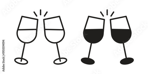 Glass-cheers icon concept. Glyph and line vector illustrations on white background
