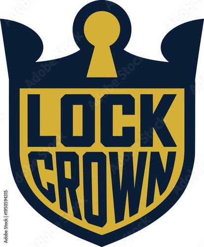 Stylized shield graphic with keyhole top and words LOCK CROWN in bold letters