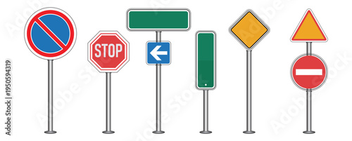 Set of realistic detailed road sings set isolated on transperant  alpha background. vector illustration.