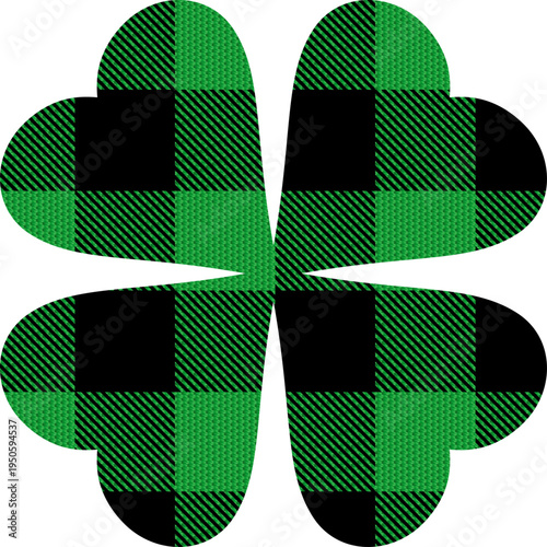 Plaid Four-Leaf Clover Shamrock Icon Vector Pattern Swatch