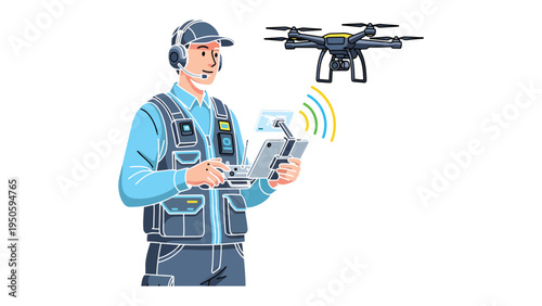 Drone Operator at Work: A skilled operator meticulously controls a drone with advanced technology, showcasing innovation and the future of aerial work and data collection.