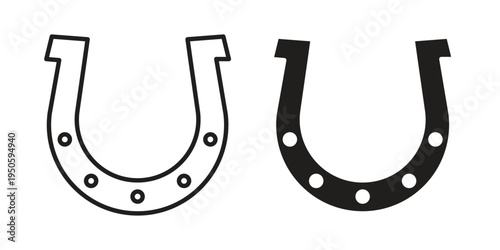 Horseshoe icon concept. Glyph and line vector illustrations on white background