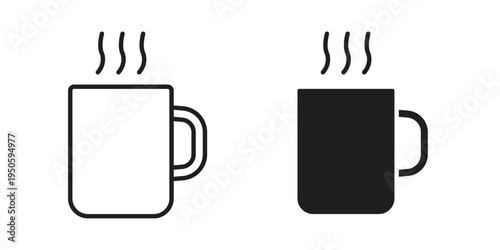Hot coffee Mug icon concept. Glyph and line vector illustrations on white background
