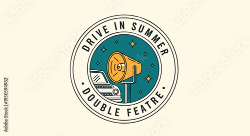 Drive in summer double feature movie badge vector