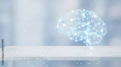 Abstract Network of Connected Nodes Forming Brain Shape on Light Background