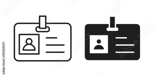ID badge icon concept. Glyph and line vector illustrations on white background