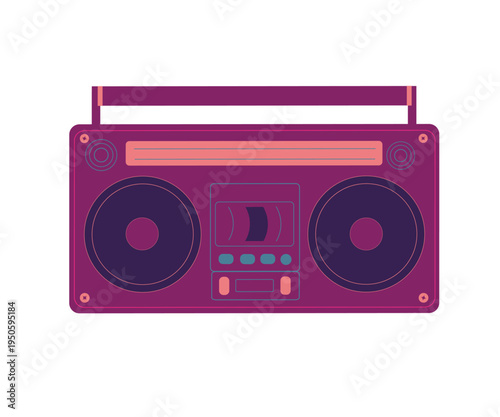 Colorful retro boombox stereo in flat vector style inspired by 1990s music culture.