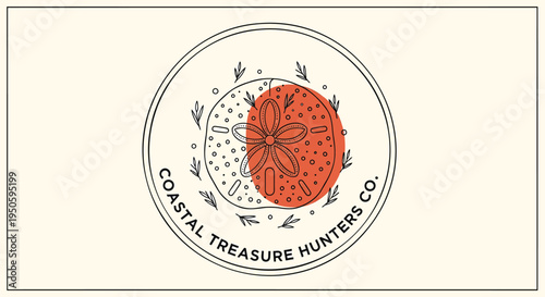 Vector illustration of Coastal Treasure Hunters Co. logo with orange shell