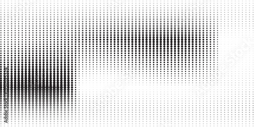 Set of halftone dots gradient pattern texture isolated on white background. Straight dotted spots using halftone circle dot raster texture. Vector blot half tone collection.