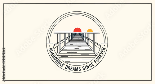 Vector illustration of pier with sunsets, boardwalk dreams since forever