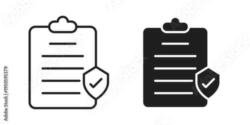 Insurance Document icon concept. Glyph and line vector illustrations on white background