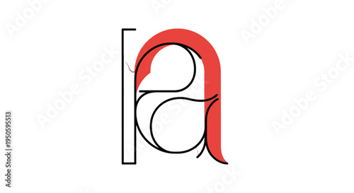 A minimalist graphic design featuring a stylized letter 'a' with black outlines and a partial red fill on a white background.