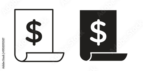 Invoice icon concept. Glyph and line vector illustrations on white background
