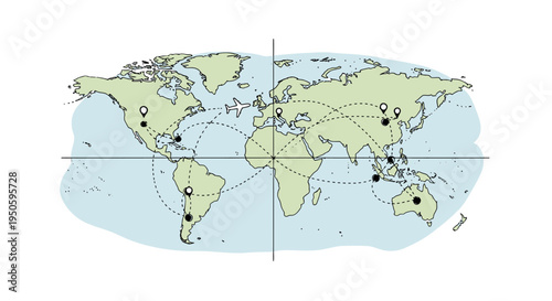 A world map illustrating global connections and data points across continents with a central focus on Africa.