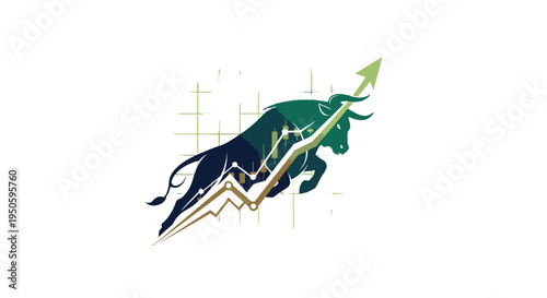 Stylized bull charging over an upward-trending financial graph with a grid background, symbolizing market growth and bullish trends.