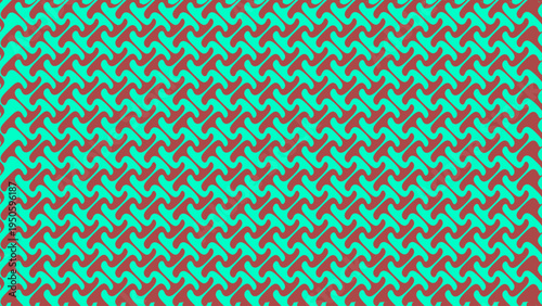 Optical zigzag illusion vector with turquoise interlocking shapes on red background design
