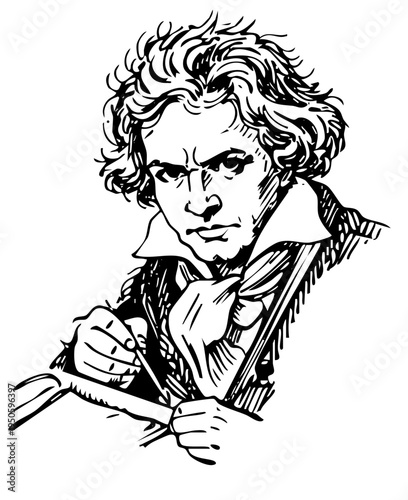 Handcrafted Portrait inspired Ludwig van Beethoven Composer Classical Music Vienna | Vector | isolated on transparent background