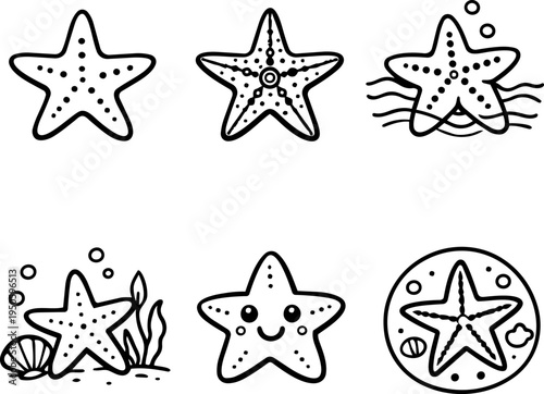 Starfish sea life marine cute line icons
