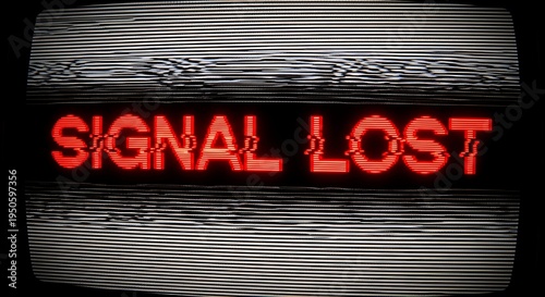 Signal lost vintage television screen with static noise and red text.