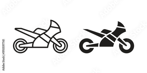 Motorcycle icon concept. Glyph and line vector illustrations on white background