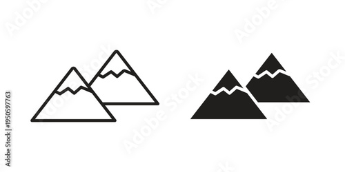 Mountains icon concept. Glyph and line vector illustrations on white background