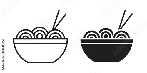 Noodles icon concept. Glyph and line vector illustrations on white background