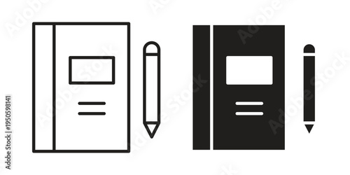 Notebook icon concept. Glyph and line vector illustrations on white background