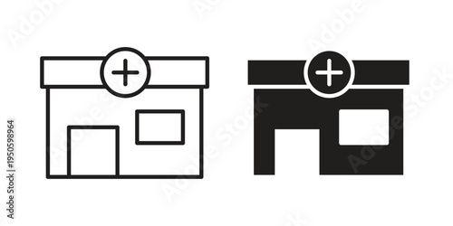 Pharmacy icon concept. Glyph and line vector illustrations on white background