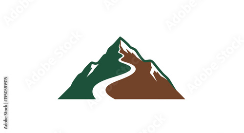 Green mountain peak logo with a winding brown path leading to the top, symbolizing journey and adventure in nature.