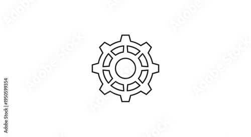 Simple black outline icon of a gear, symbolizing mechanics and settings on an isolated white background.
