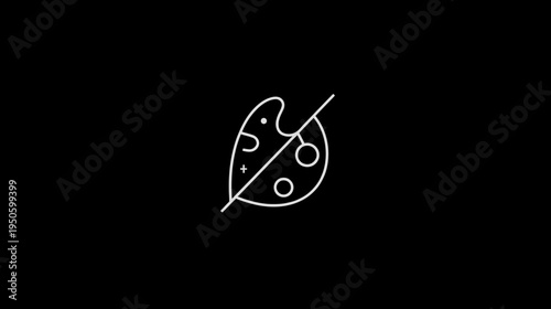 Forbidden art palette icon on black background representing no creativity, restricted painting, or artistic expression symbol
