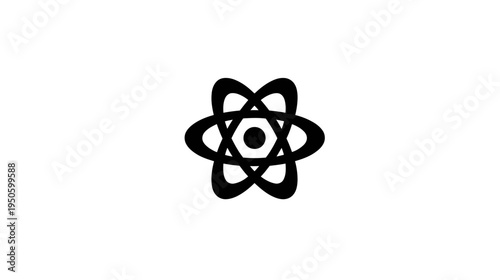 Atomic Structure Icon Symbol: Abstract Molecule with Orbiting Electrons, Science and Technology Concept Graphic Element