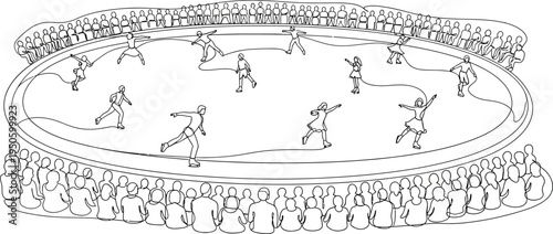 ancient greek stadium, crowd cheering athletes