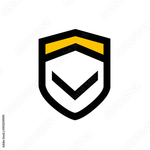 Modern graphic security shield icon with yellow accent and checkmark symbol for protection, safety, and verification